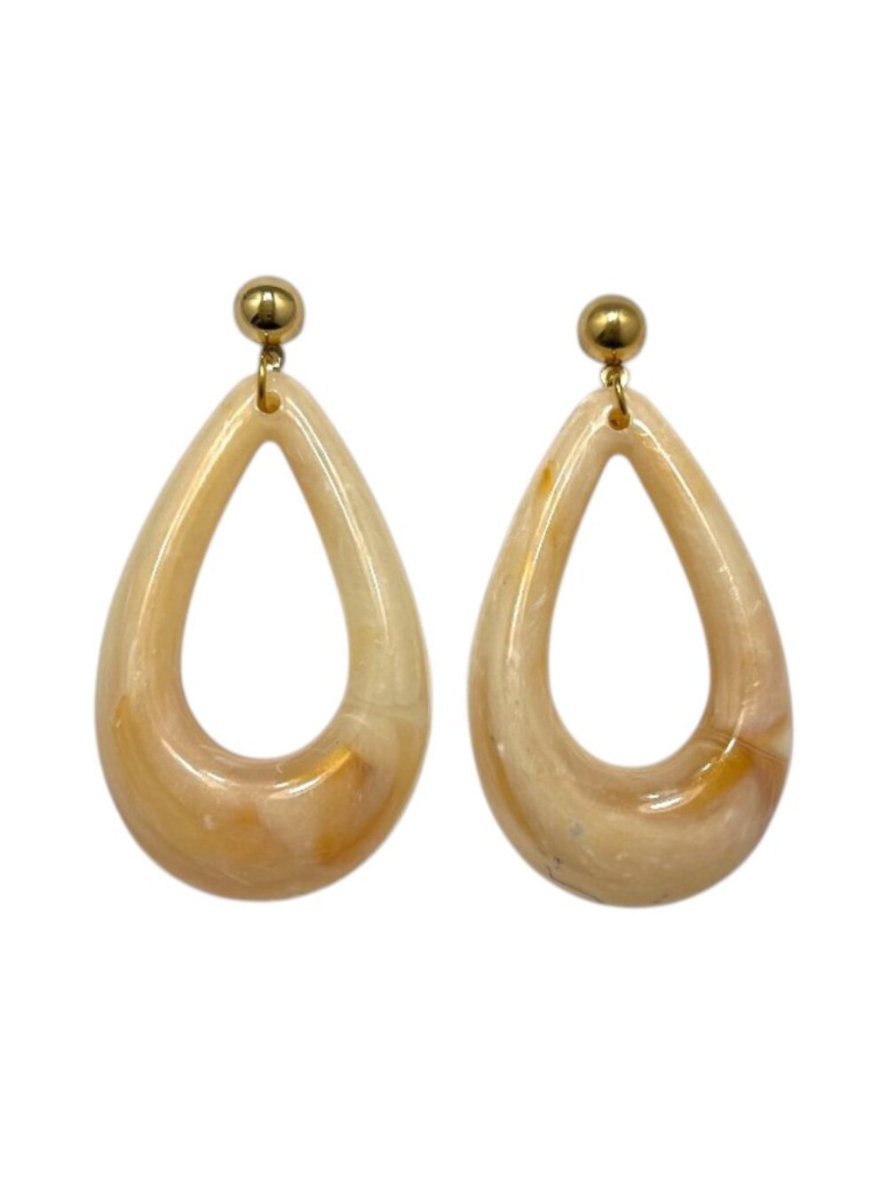Beige Teardrop Natural Stone Finish Post Pin Earrings